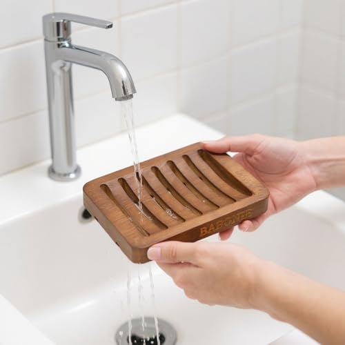 2 Pack FSC Bamboo Soap Holder, Slotted Self-Draining Dish, Walnut Style
