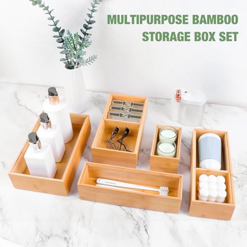Bamboo Drawer Organizer,5 PCS Silverware Organizer & Kitchen Organizers and Storage,Utensil Drawer Organizer With Removable Dividers for Kitchen,Utensils,Bathroom,Office,Makeup(Natural)