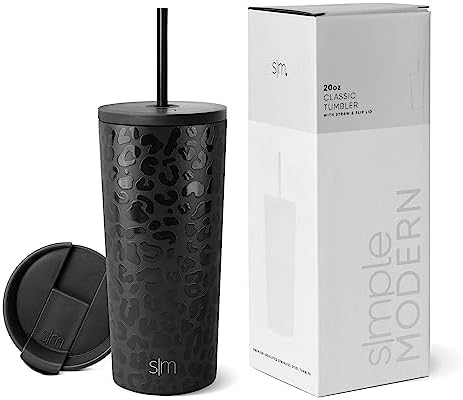 Simple Modern Insulated Tumbler with Lid and Straw | Iced Coffee Cup Reusable Stainless Steel Water Bottle Travel Mug | Gifts for Women Men Her Him | Classic Collection | 20oz | Black Leopard