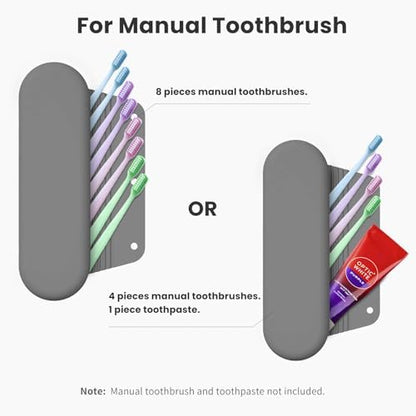 Silicone Electric Toothbrush Travel Case, Manual Toothbrush Travel Cover for Men and Women,Toothbrush Holder for Travel,Gym and More, Fits Most Manual and Electric Toothbrushes - Gray