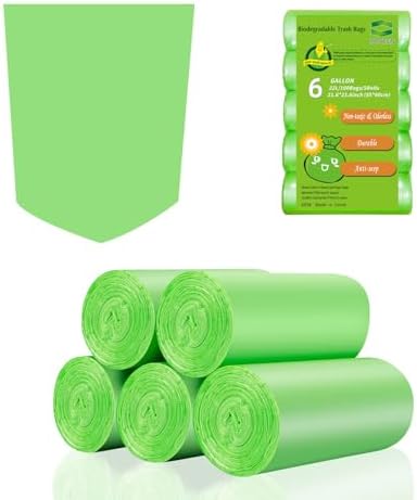 Compostable Kitchen Trash Bags 6-Gallon - Heavy Duty Medium Unscented Biodegradable Garbage Bag Bulk 5 Rolls 100 Count Portable Toilet Wastebasket Liners for Bathroom Office Inwaysin