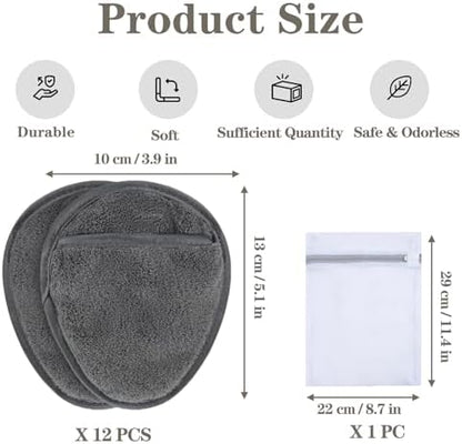 12 Pack Reusable Makeup Remover Pads Microfiber Facial Cleansing Cloths Soft Gentle Makeup Remover Towels for Face Eye Lips All Skin Types with Laundry Bag, 5.1×3.93 Inch, Grey