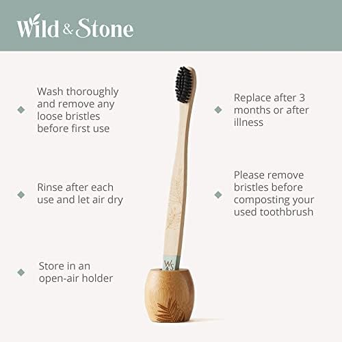 Wild & Stone | Medium Bristle Organic Bamboo Toothbrush | Four Handle Patterns | Medium Fibre Bristles | 100% Biodegradable Handle | Vegan Eco Friendly Bamboo Toothbrushes (Bamboo Green)