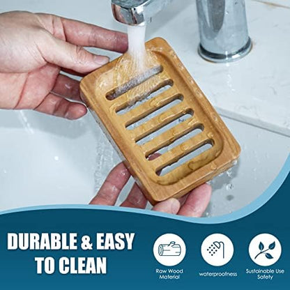 DEBETOOL 2-Pack Teak Wood Soap Dish, Waterproof Self Draining Bar Soap