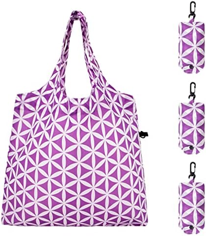 HOLYLUCK Reusable Grocery Bags,Heavy Duty Foldable Shopping Tote Bag (Standard, 3 Purple Geometric Flowers)