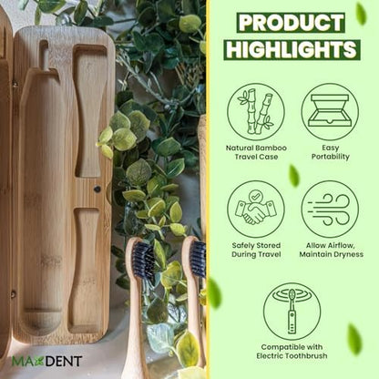 Natural Bamboo Toothbrush Holder, Wooden Bathroom Organizer with 3 Compartments, Freestanding Decorative Storage for Manual and Electric Brushes, Compact Design (12 x 4 x 3.5 Inch)