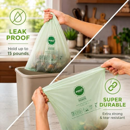 ANECO 100% Compostable Food Waste Bags 3 Gallon, 100 Count