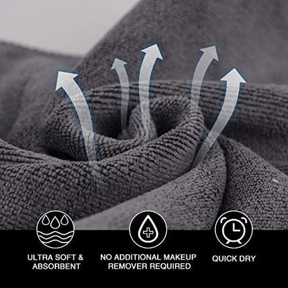 SINLAND Brushed Microfiber Facial Cloths Fast Drying Washcloth 12inch x 12inch Absorbent Face Wash Cloth Soft Makeup Remover Cloths