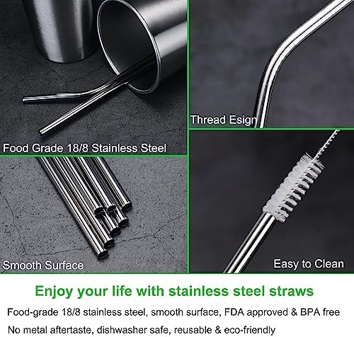 Vinaco 12 Pack 0.24" Wide Reusable Stainless Steel metal Straws