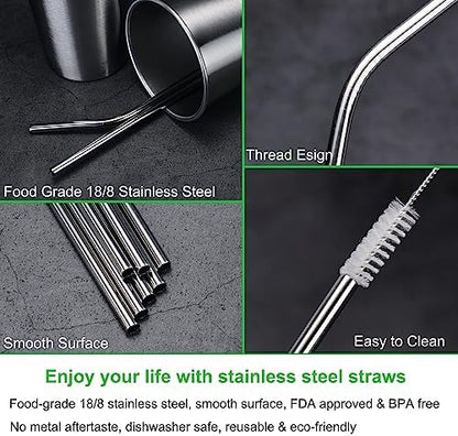 Vinaco 12 Pack 0.24" Wide Reusable Stainless Steel metal Straws