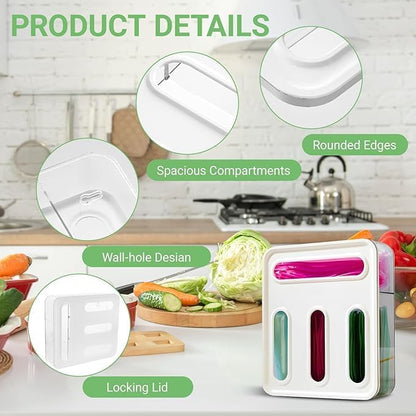 4-in-1 Food Storage Bag Organizer – Holds Gallon, Quart, Sandwich, Snack & Slider Bags – Plastic Baggie Holder for Drawer or Wall Mount – Ships from Local Warehouse