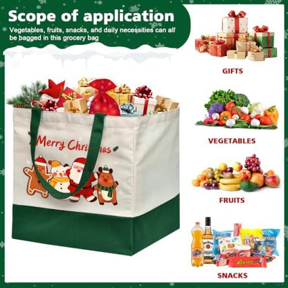 Christmas Canvas Tote Bags with Handles, Large Merry Christmas Shopping Bag