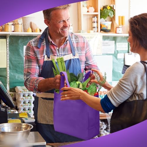 Reginary 50 Pcs Reusable Tote Bags Shopping Bags Non Woven, Purple