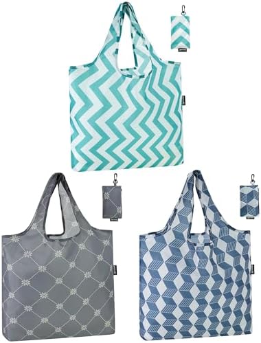 HOLYLUCK Reusable Grocery Bags,Heavy Duty Foldable Shopping Tote Bag (Standard, Geometric Patterns)