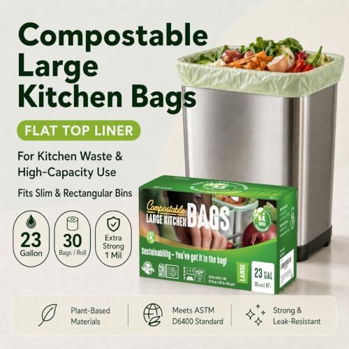 UNNI 20-23 Gallon Compostable Bags, 30 Count, 87 Liter, Extra Thick 1.0 Mil