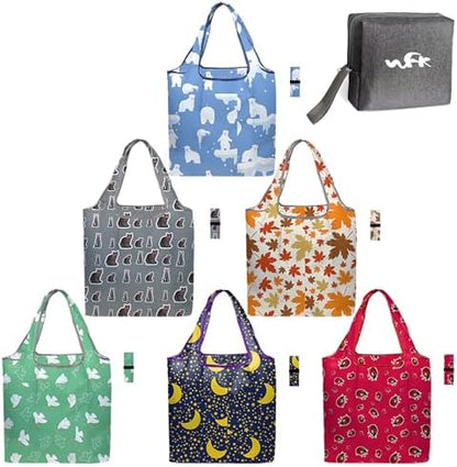 WFK Reusable Grocery Bags With Storage Box, Foldable Shopping Totes