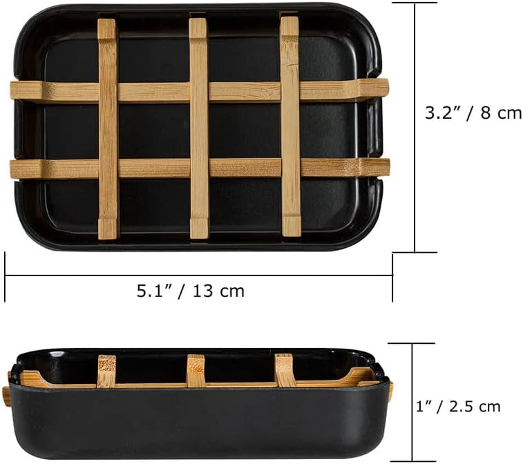 Modern Removable Soap Holder, Bamboo Fiber Sponge/Soap Dishes for Kitchen/Bathroom/Shower Room, Black