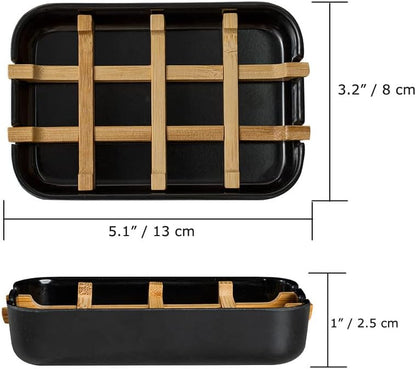 Modern Removable Soap Holder, Bamboo Fiber Sponge/Soap Dishes for Kitchen/Bathroom/Shower Room, Black