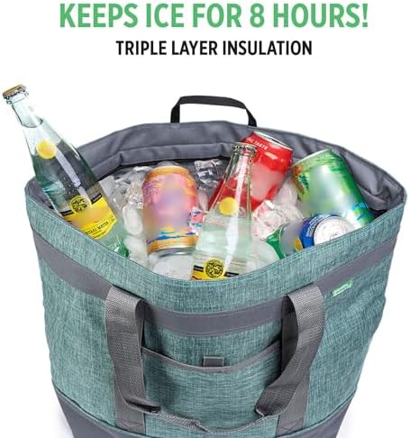 Jumbo Insulated Cooler Bag - Heavy Duty Soft Insulated Grocery Bag (Green)
