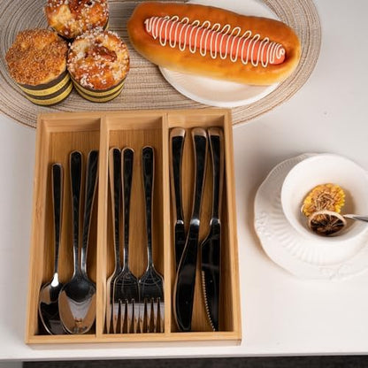 Fibogollo Bamboo Silverware Organizer with 3 Slots for Kitchen(Natural)