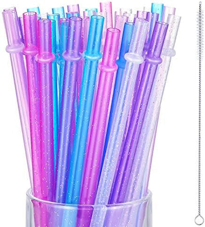 50 Pcs Reusable Glitter Straws 9 in 6 Colors Clear Plastic Drinking Straw