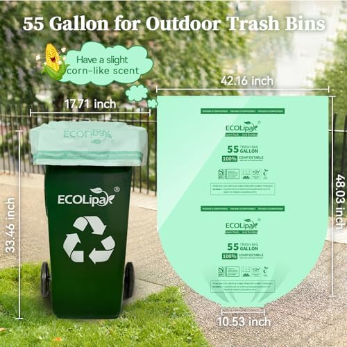 ECOLipak 55 Gallon 12 Count Large Compostable Trash Garbage Bags for Lawn