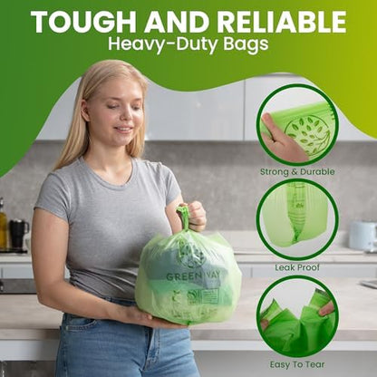GREENWAY 3 Gallon Compostable trash Bags with Handles,100 Count, Extra Thick 0.70 Mil, BPI & OK Home Certified,Small kitchen Trash Bags for Countertop Compost Bins, Food Waste, Bathroom, Cat Litter