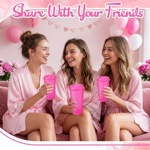 Honeydak 45 Pack 16 oz Reusable Coffee Cups with Lids Water Bottle Iced Coffee Travel Mug Portable Plastic Tea Tumblers Bulk for Hot and Cold Drinks Birthdays Party (Hot Pink,Stylish)