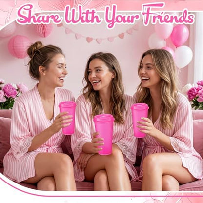 Honeydak 45 Pack 16 oz Reusable Coffee Cups with Lids Water Bottle Iced Coffee Travel Mug Portable Plastic Tea Tumblers Bulk for Hot and Cold Drinks Birthdays Party (Hot Pink,Stylish)