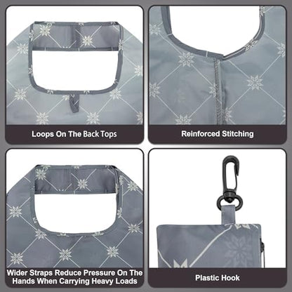 HOLYLUCK Reusable Grocery Bags,Heavy Duty Foldable Shopping Tote Bag (Standard, Grey square)