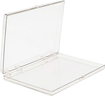 4-Pack Clear Hinged Plastic Containers, Keepsake Storage Boxes, 6" L x 4" W x 1/2" H, Made in USA, Plastic Display Case and Storage Containers
