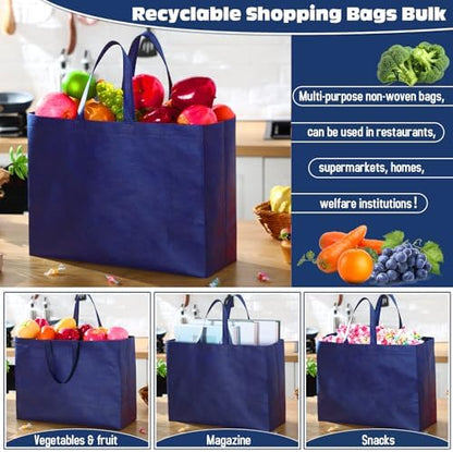 Windyun Reusable Grocery Bags Large Non Woven Shopping Bags with Handles Foldable Portable Tote, 16x6x12 Inch
