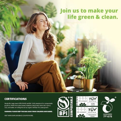 Simply Bio 50-55 Gallon Compostable Trash Bags Liners Flat-Top, Heavy Duty Extra Thick 2 Mil, 208.2 Liter, 12 Bags, Lawn, Yard, and Restaurant Use, ASTM D6400, US BPI, OK Compost Home Certified