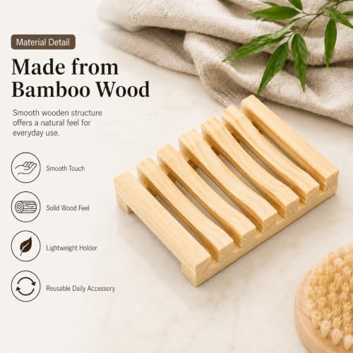 Bamboo Soap Dish for Bar Soap, Raised Wooden Holder with Drain Slots，Natural Pine Wood Soap Box