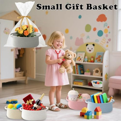 Woven Rope Basket - Baby Gift Basket with Bag & Ribbon, Grey