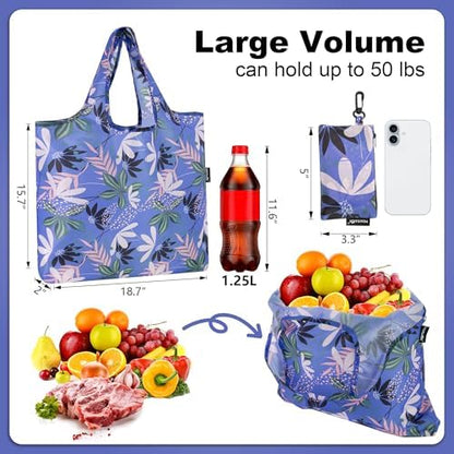 HOLYLUCK Reusable Grocery Bags,Heavy Duty Foldable Shopping Tote Bag (Standard, Purple leaves)