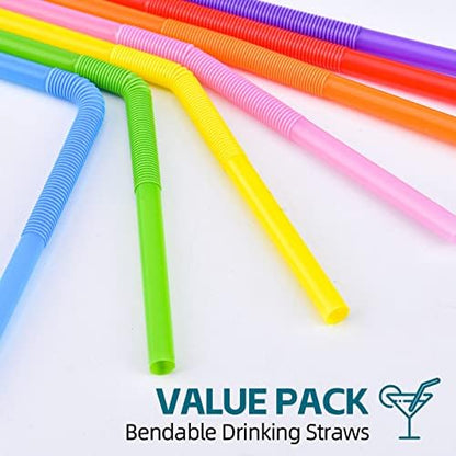 [Individually Wrapped] 200 Pcs Colorful Flexible Plastic Straw