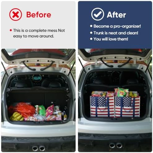 BALEINE 2 PK Grocery Bags Reusable Shopping Bags with Reinforced Bottom, Heavy Duty Foldable Tote Bags (Patriot Celebration)