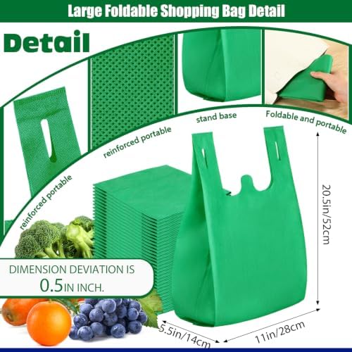 Windyun Large Grocery T-shirt Bags Bulk Reusable Non Woven Shopping Bag Foldable Gift Tote with Handle, 20.5x11x5.5 Inch