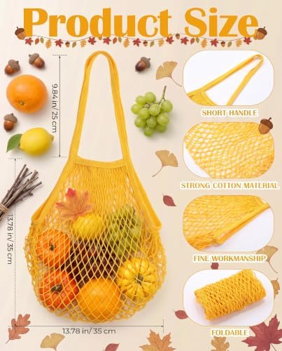 Eccliy 12Pcs Reusable Cotton Mesh Grocery Bag with Handle, Yellow, 10 in