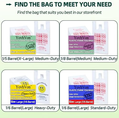 YovhVon 0.8Mil(20 Microns), 100 Count, Plastic Bags with Handles, T-Shirt bag, Thank You bags, Shopping Bag, Grocery Bag, |for Store, Carry, Pack|, White, 1/6 Barrel, Large 11"x6"x21", Heavy Duty