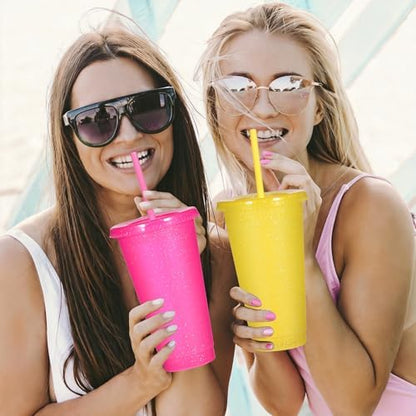 Suertestarry Tumbler with Straw and Lid,Water Bottle Iced Coffee Travel Mug Cup,Reusable Plastic Cups,Perfect for Parties,Birthdays,24oz-10 Pack (Sparkling, 10 pack)