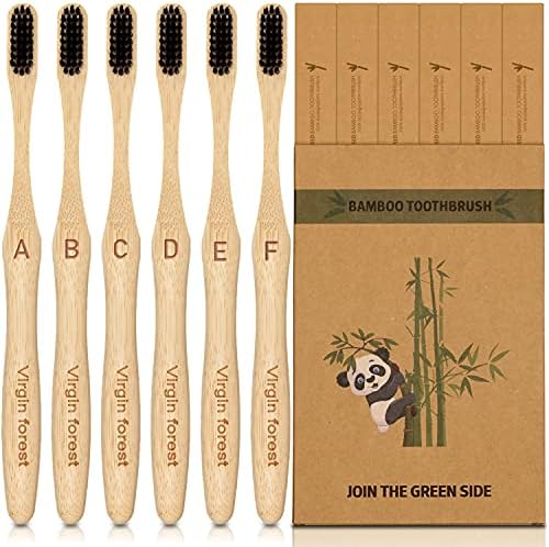 Virgin Forest Bamboo Toothbrushes 6pk, Charcoal Medium Soft BPA Free