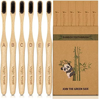 Virgin Forest Bamboo Toothbrushes 6pk, Charcoal Medium Soft BPA Free