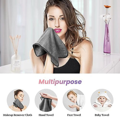 Makeup Remover Cloth Pack of 8, Soft Microfiber Makeup Remover Towels,13x7 inch Reusable Facial Cleansing Cloths for All Skin Types,Gray