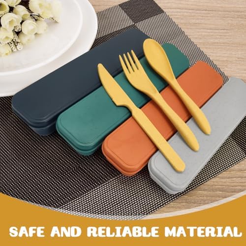 60 Sets Wheat Straw Silverware Set Bulk Wheat Straw Cutlery Lunch Box Accessories Reusable Travel Utensils Set with Case for Operation Christmas Child Items Bulk Kids Adults Camping (Bright Color)