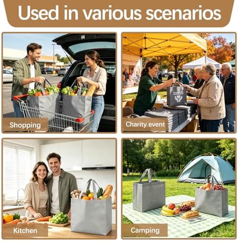 Reusable Grocery Bags 12.6 * 6.3 * 11.8 in - Non Woven Totes Bag with Reinforced Handles, Shopping Bags Bulk