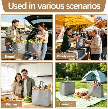 Reusable Grocery Bags 12.6 * 6.3 * 11.8 in - Non Woven Totes Bag with Reinforced Handles, Shopping Bags Bulk