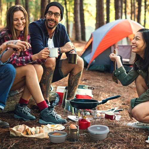 Suclain 4 Pcs Collapsible Bowls with Lids Silicone Camping Food Storage Container Expandable Folding Salad Lunch Box Travel Container for Hiking Camping