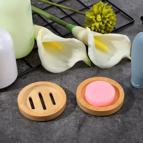 20 Pcs Round Bamboo Soap Dishes, Round Wooden Soaps Tray Soap Holder, Shampoo Bar Holders Bar Soaps Holder for Bathroom, Kitchen